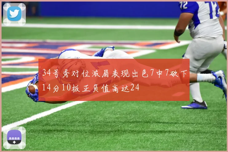 34号秀对位浓眉表现出色7中7砍下14分10板正负值高达24